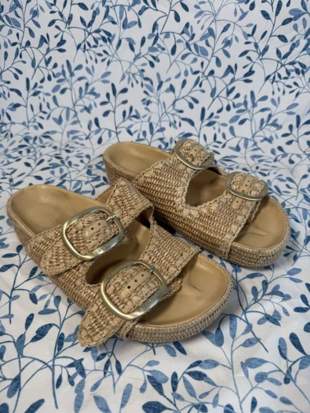 Loeffler Randall Theo Two Strap Chunky Woven Raffia Platform Sandals Size 8 - Picture 2 of 14